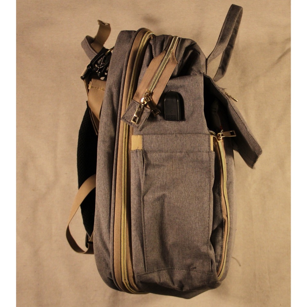 Backpack Diaper Bag Gray Multi Pocket Fold-Out Changing Pad Travel Baby Bag - Picture 4 of 7
